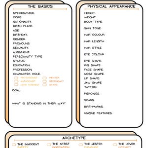 Charakterentwicklung Blätter für Writer, Game Masters & TTRPG/DND Players - Pastel Orange