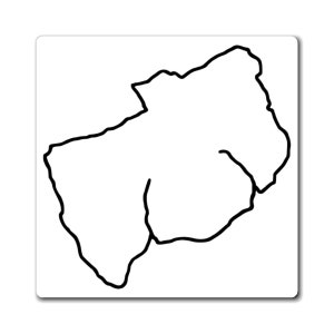 May include: A black and white line drawing of a state or region. The outline is simple and abstract, resembling a stylized map.