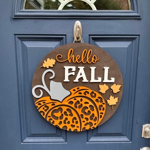 Beautiful Fall Country Pumpkin Door Sign | 18 Diameter | Leopard Print Pattern