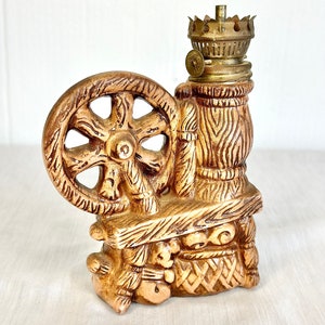 Antique Ceramic Spinning Wheel Oil Lamp