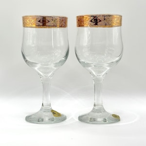 Vintage Cristalleria Fratelli Fumo Brothers Crystal 24 Karat Gold Encrusted Rim Wine Glasses