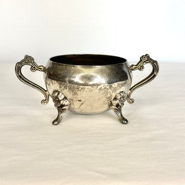 Antique Double Handled Silver Plated Ornate Footed Creamer Teacup Coffee Cup