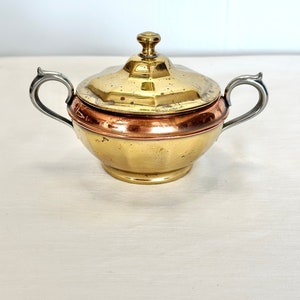 Vintage Double Handled Copper and Brass M Means B Best Lidded Sugar Bowl