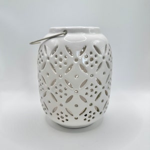 White Ceramic Illuminator Lantern Candle Holder