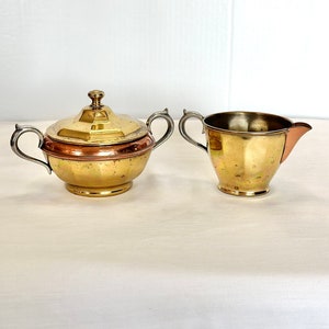 Vintage Copper and Brass M Means B Best Lidded Sugar Bowl and Creamer Cup