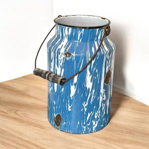 Antique Graniteware Blue & White Enamel Milk Jug
