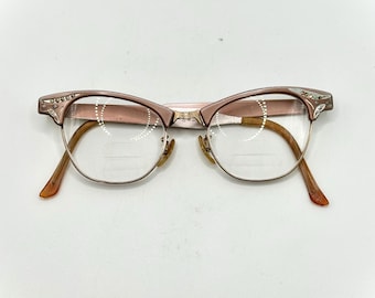Vintage Artcraft 12K Gold Filled Pink Rhinestone Cat Eye Eyeglasses | Mid Century Atomic Eyewear | Made in USA