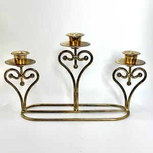 Vintage Brass 3 Arm Heart Candelabra Candlestick Holder