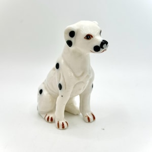Mini Vintage Bone China Glazed Sitting Dalmatian Dog Figurine 2.75&quot;