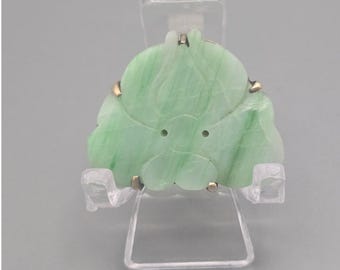 Vintage grüne Jadeit geschnitzte Blumen Brosche