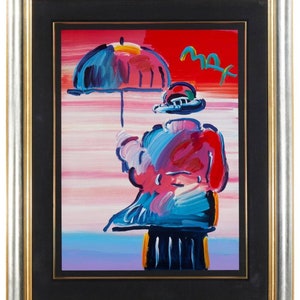 Umbrella Man by Peter Max. Mixed Media hand painted and signed