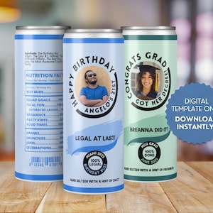 Editable Seltzer Can Wrap for Birthday, Graduation, Housewarming Party, Printable, Customizable DIY Canva Label Template