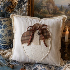 Handmade Fall Farmhouse Pillow: Rustic Acorn Autumn Decor