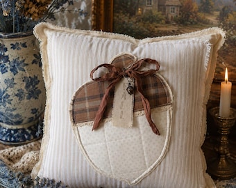 Handmade Fall Farmhouse Pillow: Rustic Acorn Autumn Decor