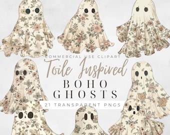 Floral Ghost Clipart Retro Halloween Clipart Groovy Halloween Clipart Whimsical Halloween Clipart Toile de Jouy Clipart Pink Toile Clipart