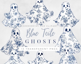 Floral Geist Clipart Toile de Jouy Clipart Blau Toile Clipart Chinoiserie png svg Französisch Toil de Jouy Retro Halloween Cliparts