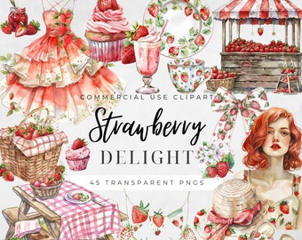 Watercolor Strawberry Basket Clipart Strawberry Girl Clipart Retro Strawberry Clipart Strawberry Lemonade Clipart Strawberry Heart Clipart