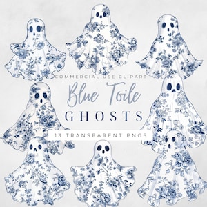 Fantôme floral Clipart toile de Jouy Clipart toile bleue Clipart Chinoiserie png svg Français toile de Jouy Clipart Halloween rétro