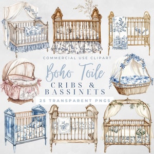 Babybedje clipart blauwe toile baby clipart Toile baby clipart Toile de jouy baby shower clipart baby shower clipart kwekerij clipart