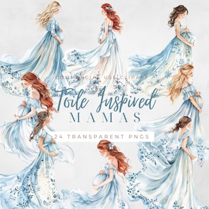 Kobieta w ciąży clipartów mama w ciąży clipartów Toile de Jouy clipartów niebieski Toile clipartów Chinoiserie png svg Toil de Jouy Baby Shower clipart