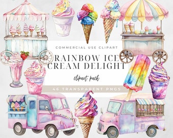 Clipart del carrello dei gelati Clipart a tema del gelato Clipart del carrello dei gelati Clipart del camion dei gelati Clipart Ice Cream Sundae Clipart Gelato ad acquerello