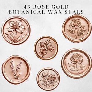 Puede incluir: 45 sellos de cera bot&aacute;nica de oro rosa con dise&ntilde;os florales. Los sellos son redondos y tienen un dise&ntilde;o en relieve. Los dise&ntilde;os incluyen un lirio, una orqu&iacute;dea, una rosa y lavanda.