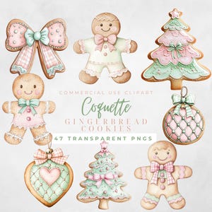 Piernikowa Rodzina Clipart Pastelowy Piernik Różowy Piernikowy Dom Akwarela Choinka Z Różowymi Kokardkami Grandmillenial Boże Narodzenie