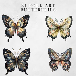 Folklig fjärilsclipart, nyckfull clipart, gouache clipart, nattfjäril clipart PNG, folkkonst, nattfjärilar, kommersiellt bruk, nattfjäril, boho fjäril PNG, skräpjournal bild 6