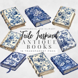 Libros antiguos Clipart Toile de Jouy Clipart Azul Toile Clipart Princesa Libro Clipart Chinoiserie png svg Francés Toil de Jouy Libro Gusano Clip