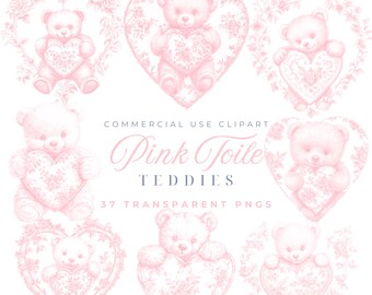 Pink Chinoiserie Valentines Clipart Heart Chinoiserie Toile De Jouy Baby Shower Clipart Baby Shower For Boy Baby Girl Clipart Teddybear
