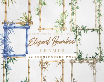 Bamboo Frame Clipart French Blue Frame Clipart Chinoiserie Frame Clipart Wooden Frame Gold Frames Foliage Rustic Frames Wedding Floral Frame
