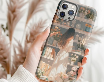 Funda para teléfono con estantería Funda para iPhone con estantería Un capítulo más Funda para teléfono para amantes de los libros Funda para teléfono para mujer Dark Academia Funda para teléfono con libro Floral Book
