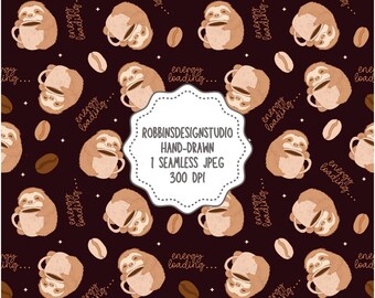 Sloth Seamless File Cute Sloth Pattern Coffee Valentine's Day Seamless Iced Coffee Seamless Iced Coffee Png Trendy Pattern Preppy Seamless
