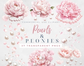 Pink And Pearl Clipart Pink Pearls Clipart Dusty Pink Peonies Clipart Prosecco And Pearls Clipart Wedding Clipart Bridal Shower Invite