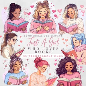 Nur ein Mädchen, Bücher Lieben Valentinstag Bücherwurm Clipart Buchrücken Clipart Mädchen lesen Lila Bücher Frauen lesen Buch Shabby Chic Buch