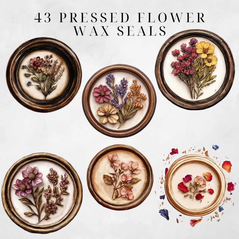 Wax Seal Clipart Pressed Flowers Clipart Wax Seal Png Wax Seal Stamp Wax Seal Clip Envelope Seal Wax Seal Digital Regency Victorian Ephemera image 3