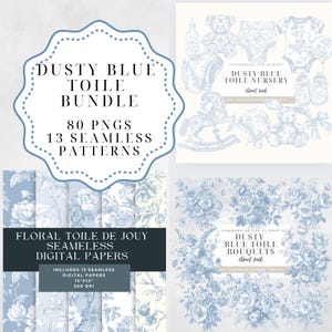Stoffige blauwe toile clipart BUNDEL Chinoiserie png Franse Toile de Jouy kwekerij clipart baby shower clipart baby boy speelgoed clipart Toile naadloos