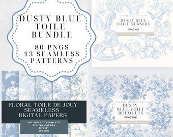 Dusty Blue Toile Clipart BUNDLE Chinoiserie png French Toile de Jouy Nursery Clipart Baby Shower Clipart Baby Boy Toy Clipart Toile Seamless