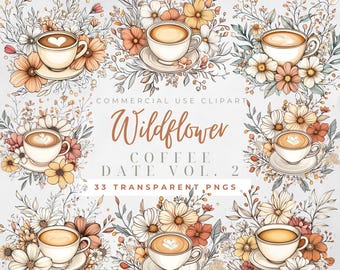Floral Coffee Cup Clipart Floral Coffee Clipart Bundle Set Coffee Lover Png Coffee Cart Clipart Coffee Themed Clipart Boho Coffee Clipart