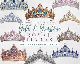 Tiara Clipart Oro y Diamantes Azul y Dorado Príncipe Coronas Reales Clipart Corona de Quinceañera Clipart Corona de Princesa Corona de Diamantes Png