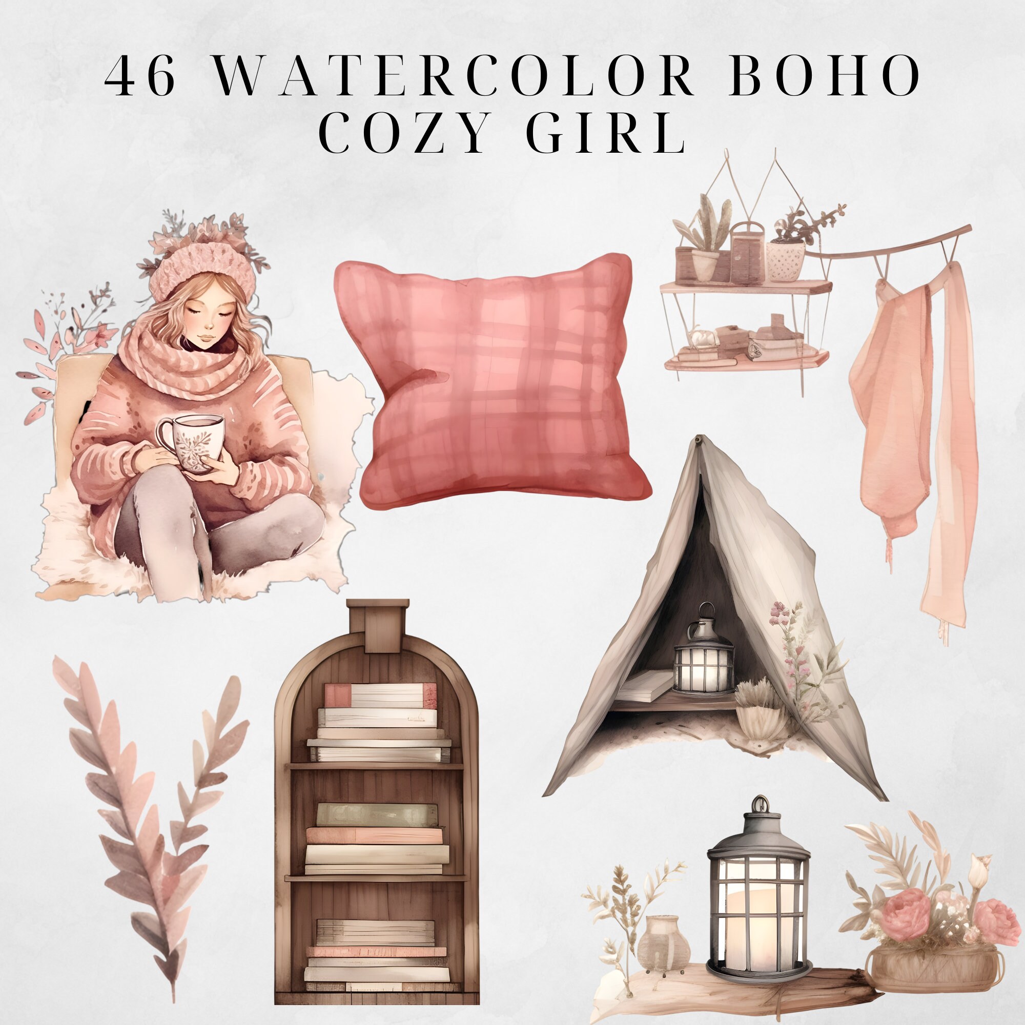 Watercolor Cozy Self Care Clipart Cozy Spring Clipart Cozy Fall House ...