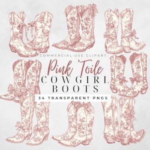 Cowgirl Bachelorette Clipart Toile de Jouy Clipart Coquette Cowgirl Clipart toile rose Clipart bottines de cow-girl et fleurs chinoises png