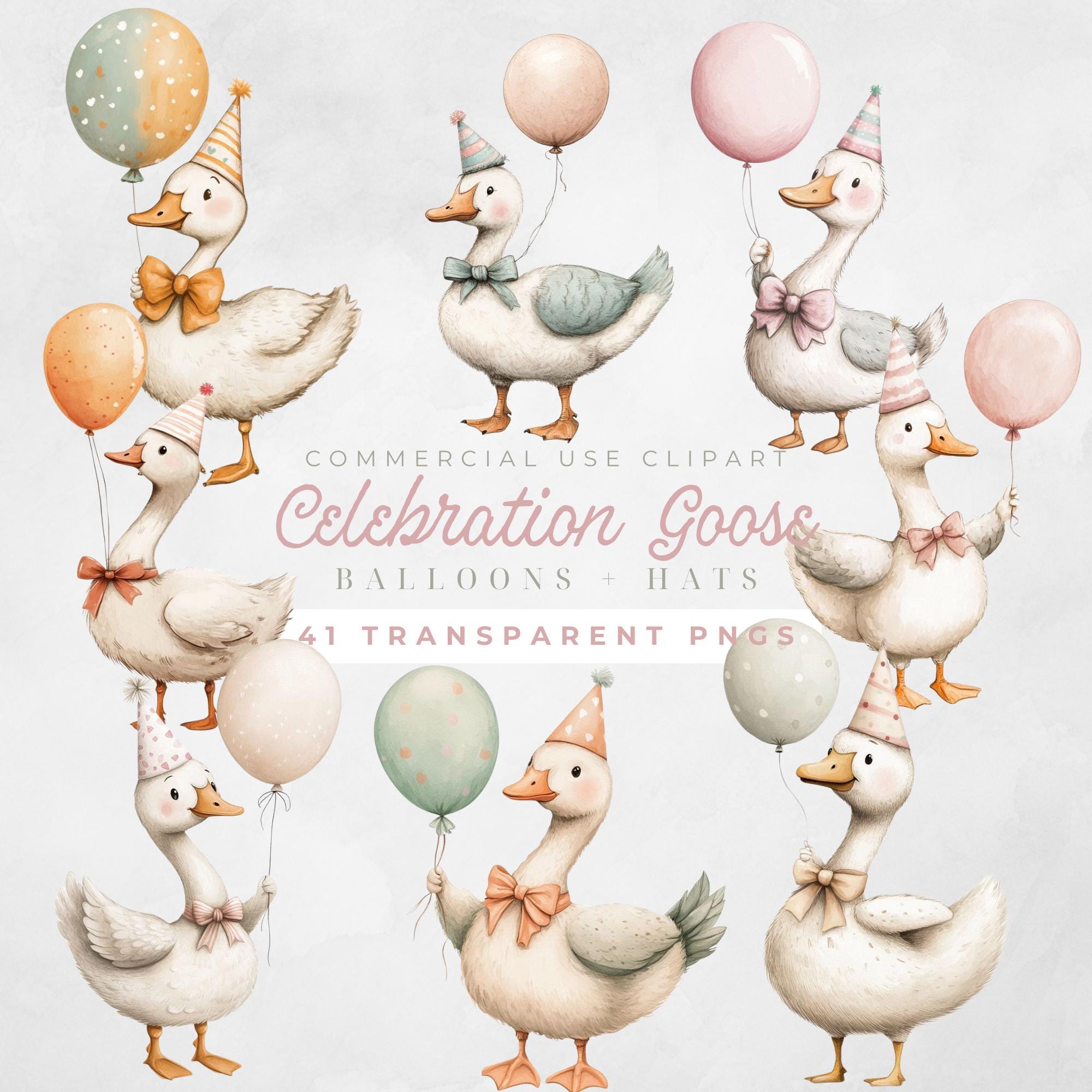 Goose With Balloon Clipart One Silly Goose Clipart Birthday Goose Mother Goose Baby Spring Baby Goose Silly Goose With Birthday Hat