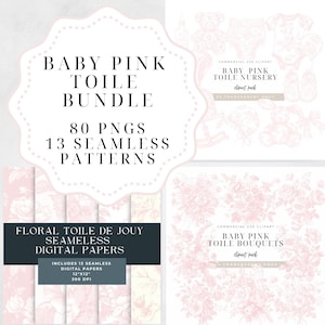 Roze toile clipart BUNDEL chinoiserie png Franse toile de jouy kwekerij clipart baby shower clipart baby boy speelgoed clipart roze toile naadloze