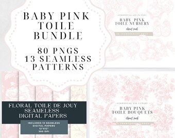 Pink Toile Clipart BUNDLE Chinoiserie png French Toile de Jouy Nursery Clipart Baby Shower Clipart Baby Boy Toy Clipart Pink Toile Seamless