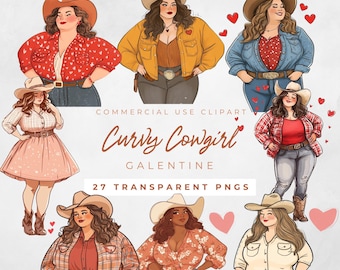 Valentine Cowgirl Clipart Curvy Women Winter Clipart Curvy Cowgirl Boho Cowgirl African American Cowgirl Pink Cowgirl Hat Fashion Girl