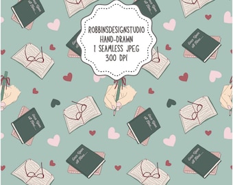 Bookish Pattern Book Lover Gift Book Lover Seamless Reading Writing Book Seamless Repeat Book Lover Print Library Books And Coffee Seamless