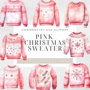 Christmas Jumper Clipart PNG Pink Christmas Png Pastel Christmas Clipart Watercolor Christmas Watercolor Clipart Pink Winter Clipart