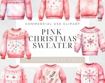 Christmas Jumper Clipart PNG Pink Christmas Png Pastel Christmas Clipart Watercolor Christmas Watercolor Clipart Pink Winter Clipart