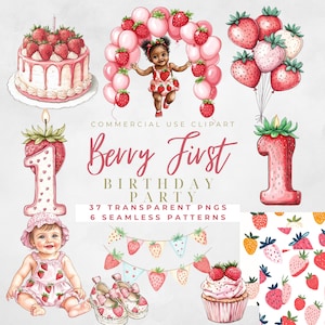 Fraise premier anniversaire Clipart mignon fraise bébé fille fraises Clipart Berry premier anniversaire fraise anniversaire fille première naissance
